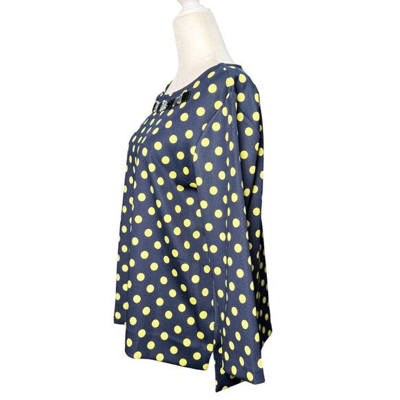 NEW Jaclyn Smith Womens Beaded Polka Dot Top L 3/4 Sleeve Navy/Yellow Stretch - Picture 9 of 10